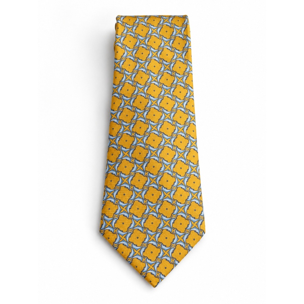 Beaufort Tie Rack Mens Yellow Blue Dolphin Silk Necktie Made in Italy Geometric